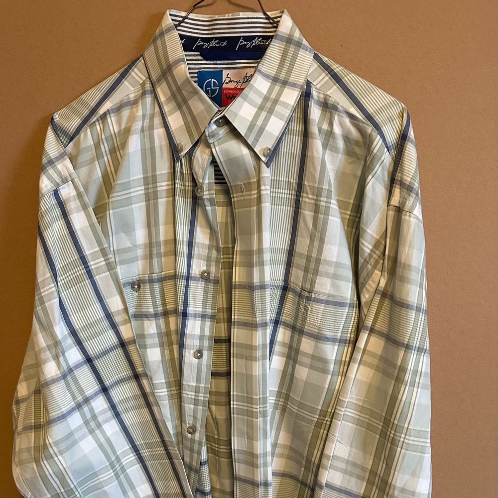 George Strait Collection, Blue, green and gray plaid, starched and ready to wear